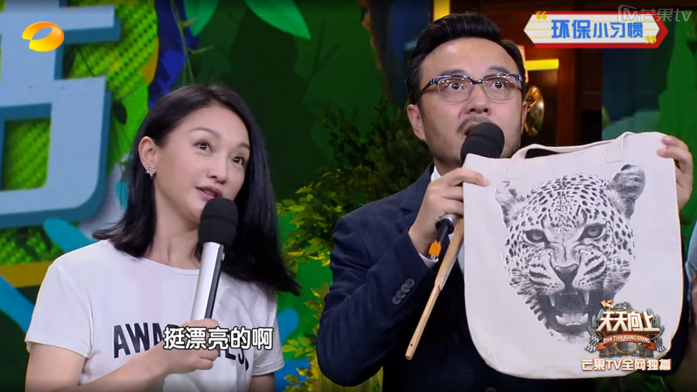 汪涵手中的環保袋是環保大使周迅用了十來年的帆布環保袋